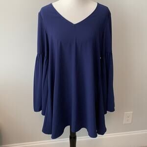 TCEC Navy Bell Sleeve V Neck Pullover Mini Dress Sz L
